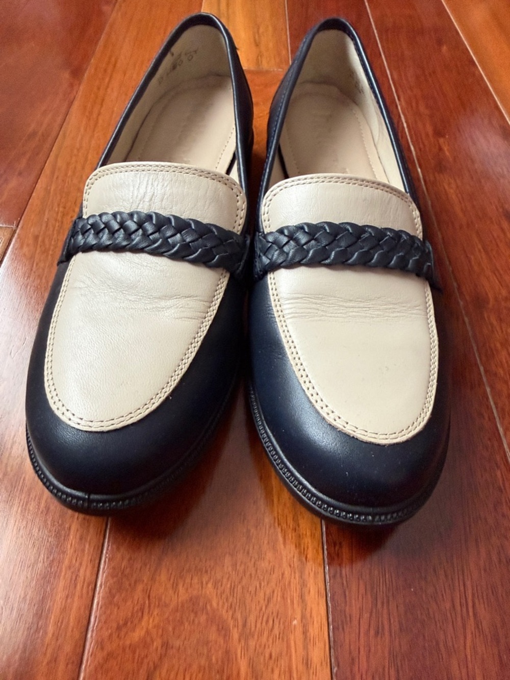 hotter Two-Tone Black and Cream Braided Loafers